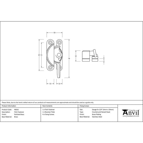 This is an image showing From The Anvil - Polished Brass Fitch Fastener available from T.H Wiggans Architectural Ironmongery in Kendal, quick delivery and discounted prices