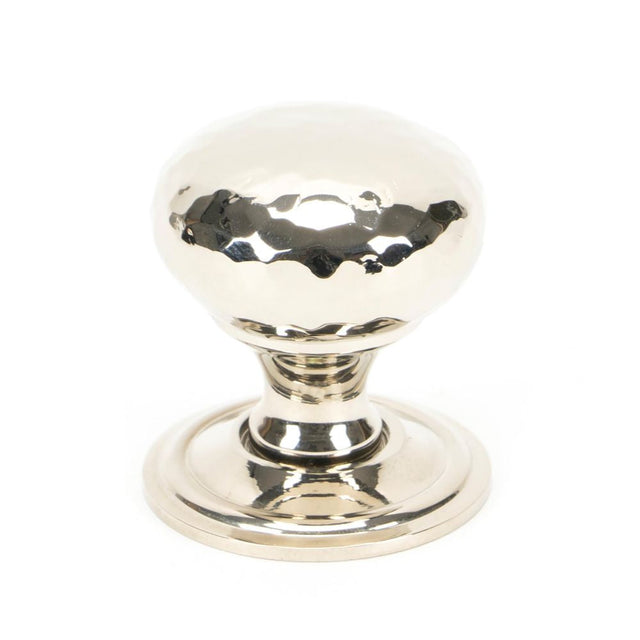This is an image showing From The Anvil - Polished Nickel Hammered Mushroom Cabinet Knob 32mm available from T.H Wiggans Architectural Ironmongery in Kendal, quick delivery and discounted prices