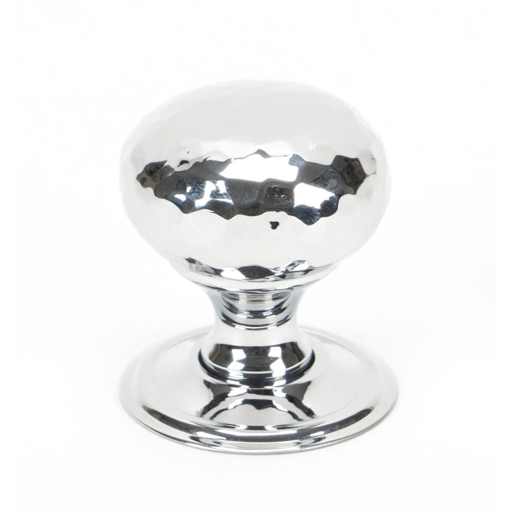 This is an image showing From The Anvil - Polished Chrome Hammered Mushroom Cabinet Knob 32mm available from T.H Wiggans Architectural Ironmongery in Kendal, quick delivery and discounted prices