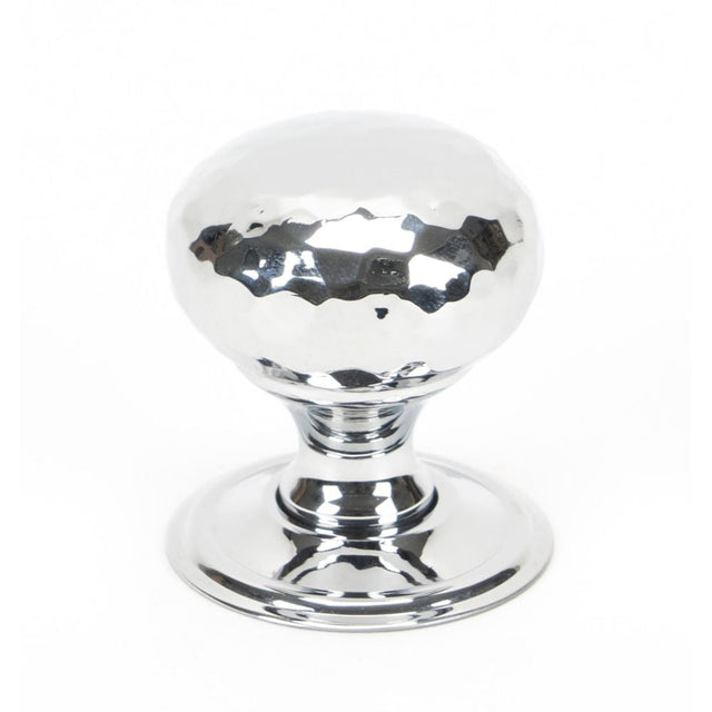 This is an image showing From The Anvil - Polished Chrome Hammered Mushroom Cabinet Knob 32mm available from T.H Wiggans Architectural Ironmongery in Kendal, quick delivery and discounted prices
