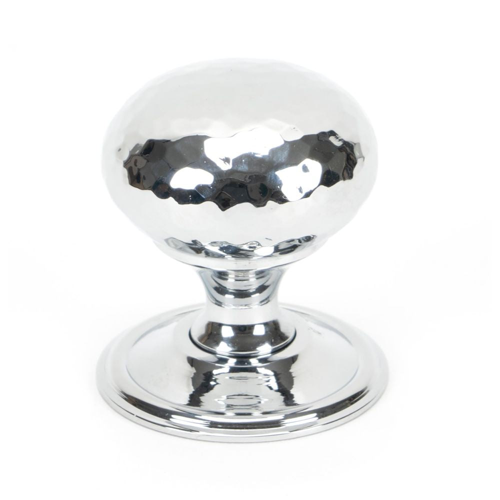 This is an image showing From The Anvil - Polished Chrome Hammered Mushroom Cabinet Knob 38mm available from T.H Wiggans Architectural Ironmongery in Kendal, quick delivery and discounted prices