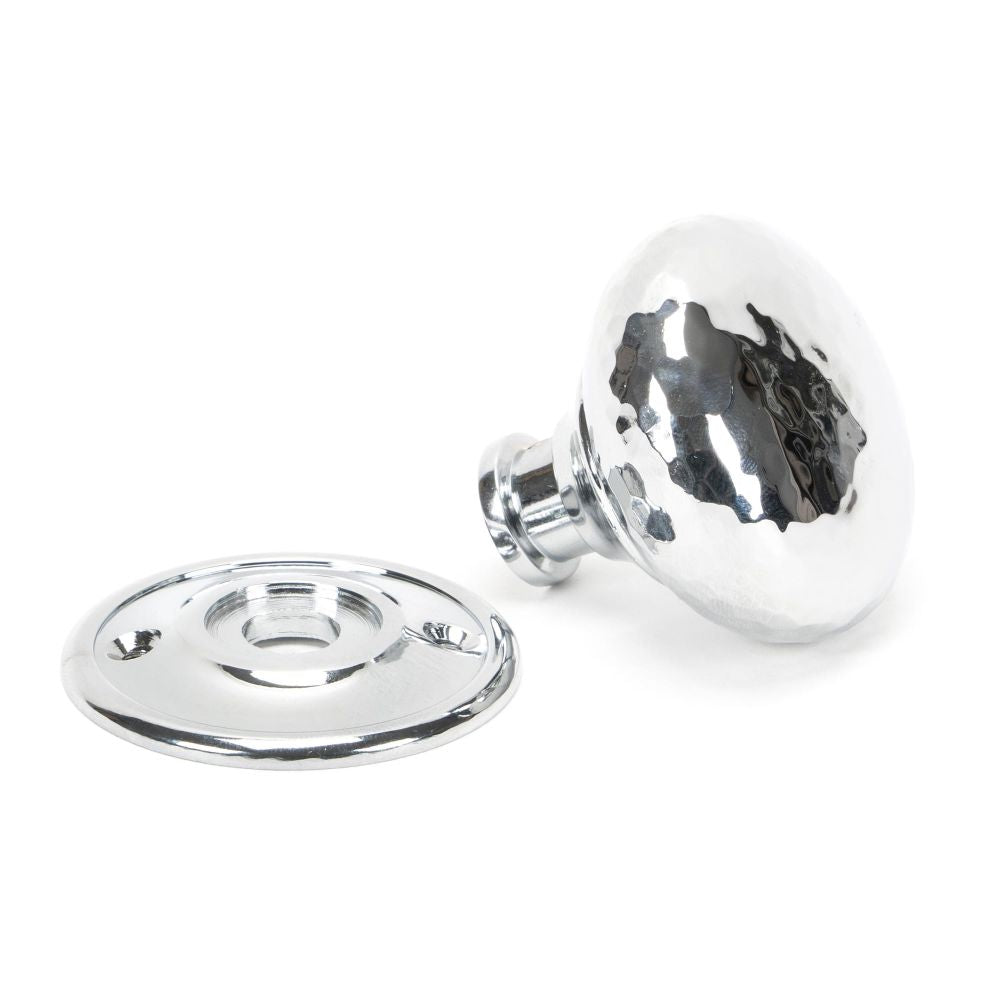 This is an image showing From The Anvil - Polished Chrome Hammered Mushroom Mortice/Rim Knob Set available from trade door handles, quick delivery and discounted prices