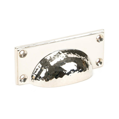 This is an image showing From The Anvil - Polished Nickel Hammered Art Deco Drawer Pull available from T.H Wiggans Architectural Ironmongery in Kendal, quick delivery and discounted prices