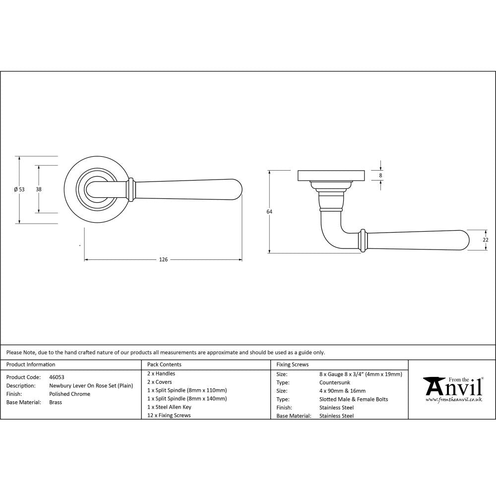 This is an image showing From The Anvil - Polished Chrome Newbury Lever on Rose Set (Plain) available from trade door handles, quick delivery and discounted prices