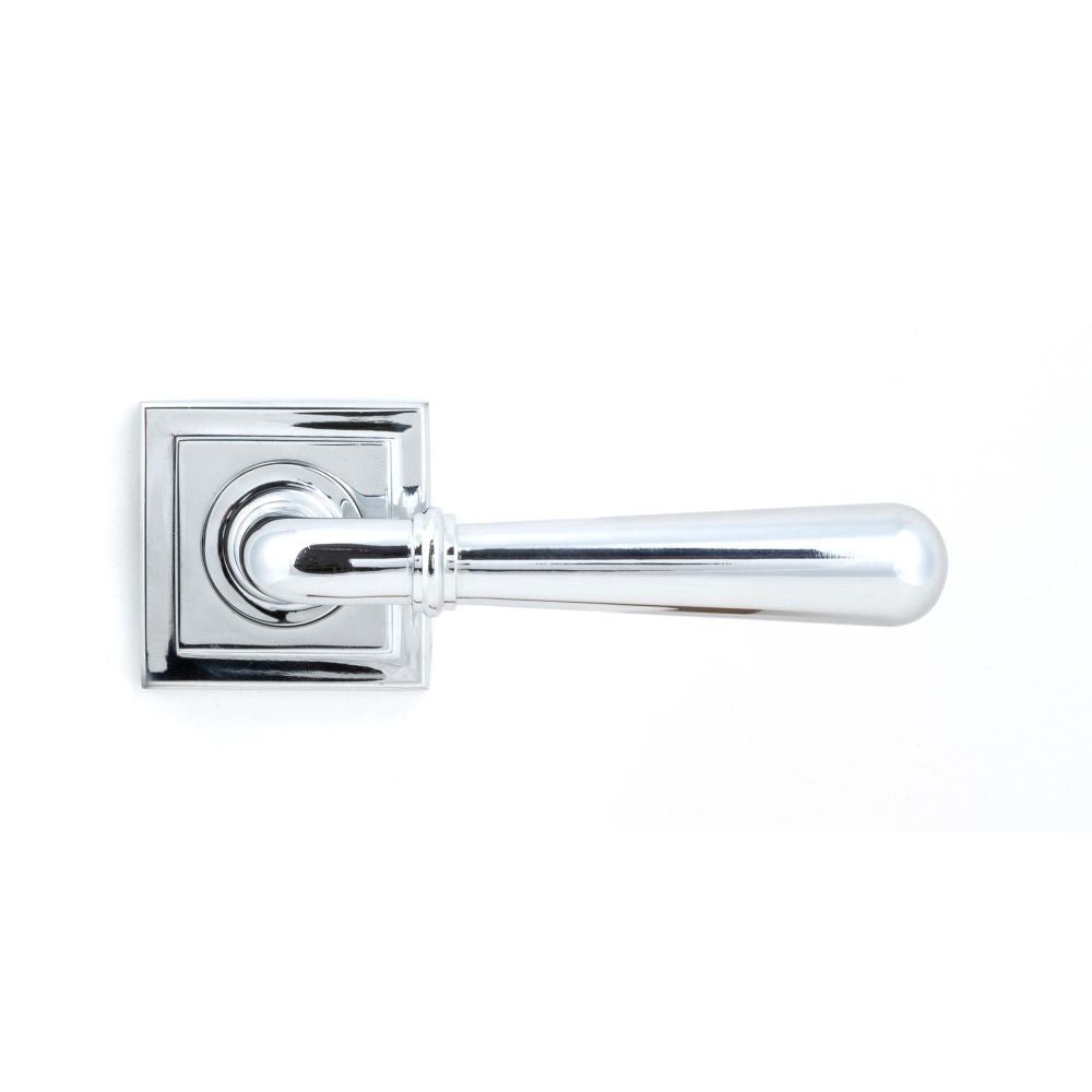 This is an image showing From The Anvil - Polished Chrome Newbury Lever on Rose Set (Square) available from trade door handles, quick delivery and discounted prices