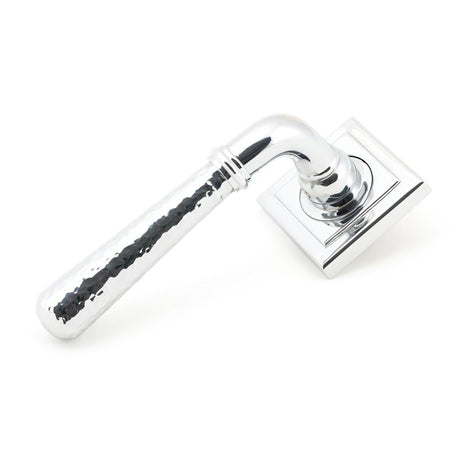 This is an image of From The Anvil - Polished Chrome Hammered Newbury Lever on Rose Set (Square) available to order from T.H Wiggans Architectural Ironmongery in Kendal, quick delivery and discounted prices.