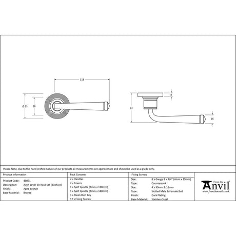 This is an image showing From The Anvil - Aged Bronze Avon Round Lever on Rose Set (Beehive) available from trade door handles, quick delivery and discounted prices