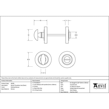 This is an image showing From The Anvil - Polished Bronze Round Thumbturn Set (Plain) available from trade door handles, quick delivery and discounted prices