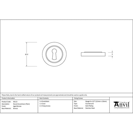 This is an image showing From The Anvil - Aged Bronze Round Escutcheon (Plain) available from trade door handles, quick delivery and discounted prices