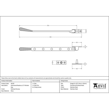 This is an image showing From The Anvil - Polished Chrome 12" Hammered Newbury Stay available from T.H Wiggans Architectural Ironmongery in Kendal, quick delivery and discounted prices