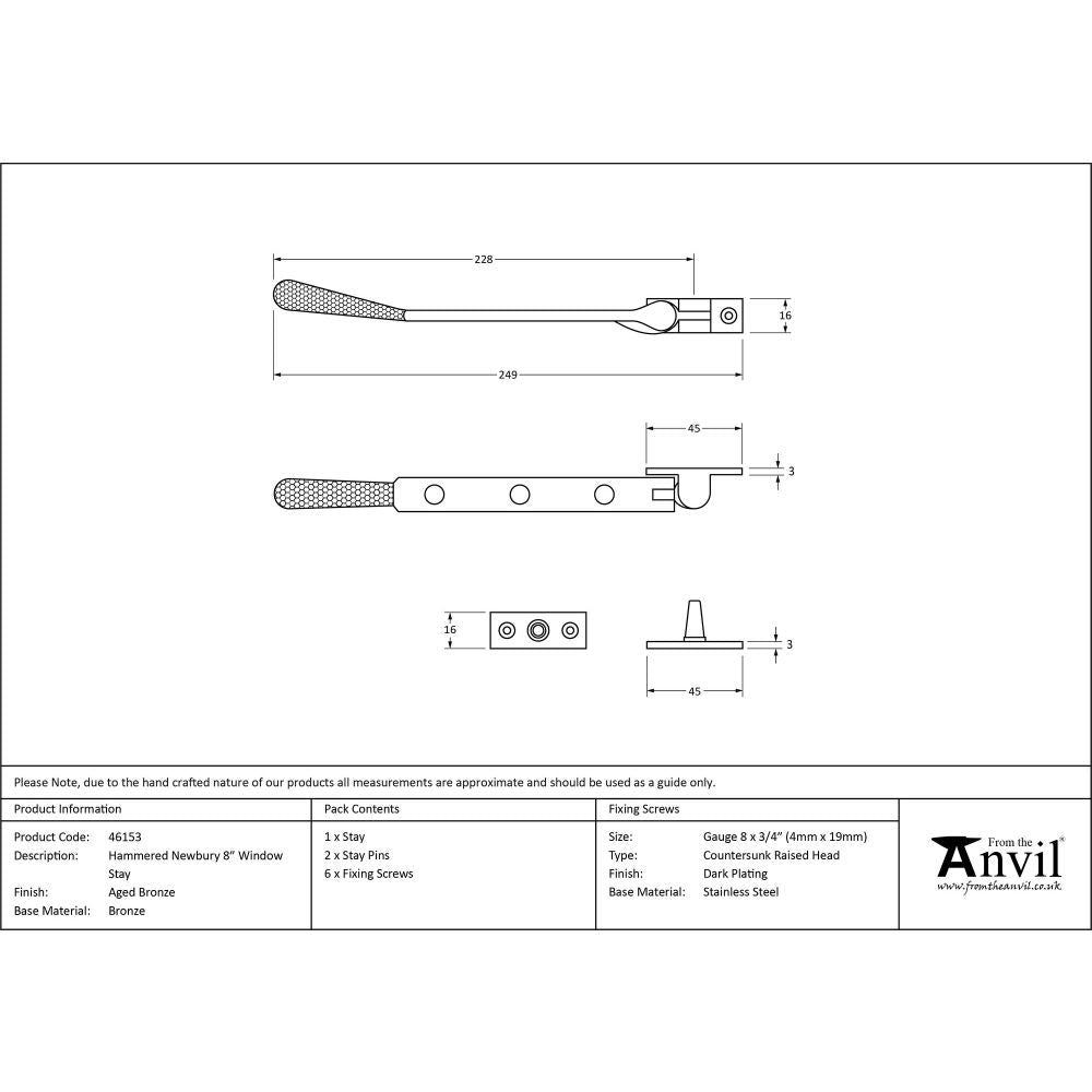 This is an image showing From The Anvil - Aged Bronze 8" Hammered Newbury Stay available from T.H Wiggans Architectural Ironmongery in Kendal, quick delivery and discounted prices