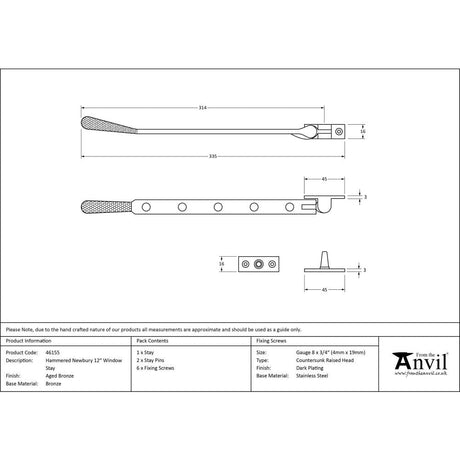 This is an image showing From The Anvil - Aged Bronze 12" Hammered Newbury Stay available from T.H Wiggans Architectural Ironmongery in Kendal, quick delivery and discounted prices