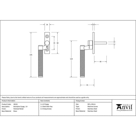 This is an image showing From The Anvil - Polished Nickel Brompton Espag - LH available from T.H Wiggans Architectural Ironmongery in Kendal, quick delivery and discounted prices