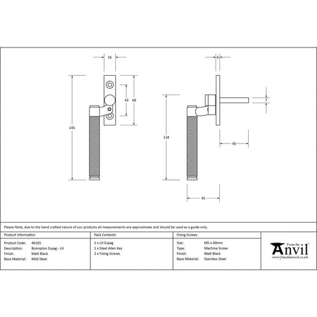 This is an image showing From The Anvil - Matt Black Brompton Espag - LH available from T.H Wiggans Architectural Ironmongery in Kendal, quick delivery and discounted prices