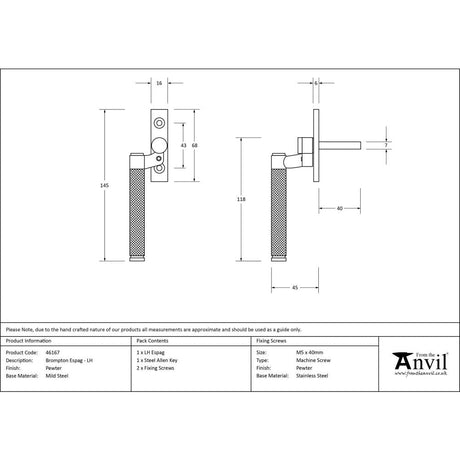 This is an image showing From The Anvil - Pewter Brompton Espag - LH available from T.H Wiggans Architectural Ironmongery in Kendal, quick delivery and discounted prices