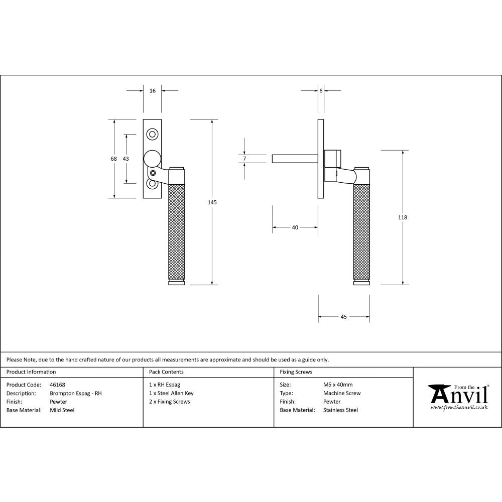 This is an image showing From The Anvil - Pewter Brompton Espag - RH available from T.H Wiggans Architectural Ironmongery in Kendal, quick delivery and discounted prices