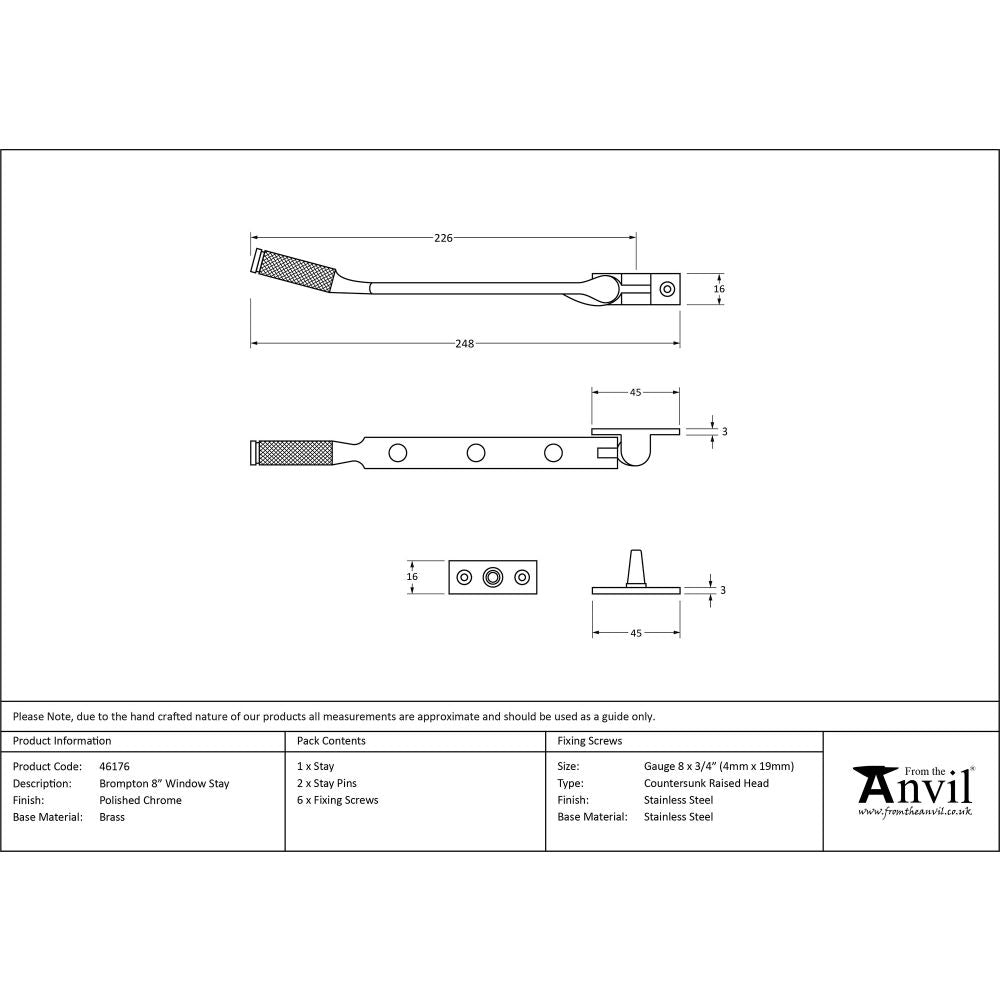 This is an image showing From The Anvil - Polished Chrome 8" Brompton Stay available from T.H Wiggans Architectural Ironmongery in Kendal, quick delivery and discounted prices