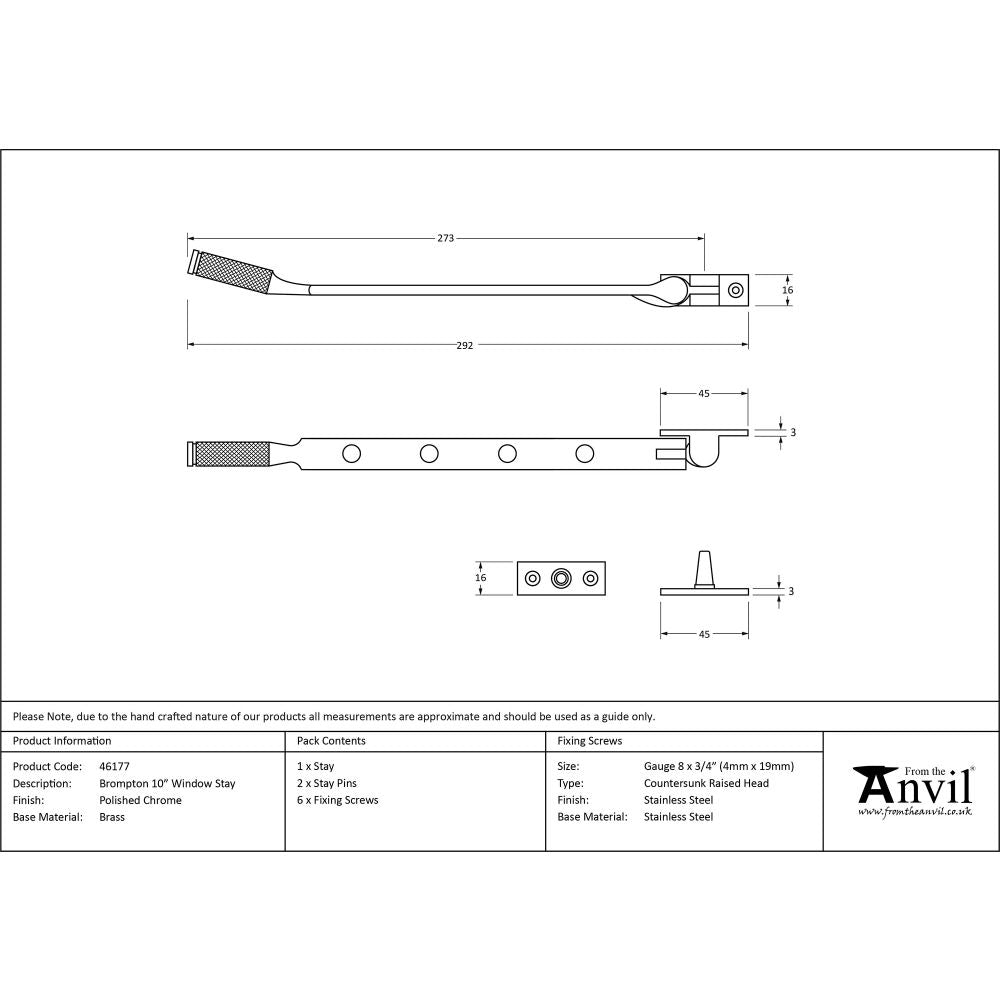 This is an image showing From The Anvil - Polished Chrome 10" Brompton Stay available from T.H Wiggans Architectural Ironmongery in Kendal, quick delivery and discounted prices