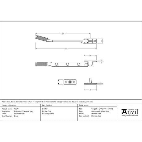 This is an image showing From The Anvil - Polished Nickel 8" Brompton Stay available from T.H Wiggans Architectural Ironmongery in Kendal, quick delivery and discounted prices