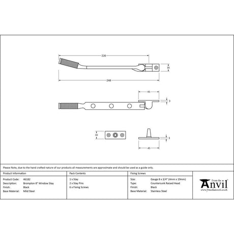 This is an image showing From The Anvil - Black 8" Brompton Stay available from T.H Wiggans Architectural Ironmongery in Kendal, quick delivery and discounted prices