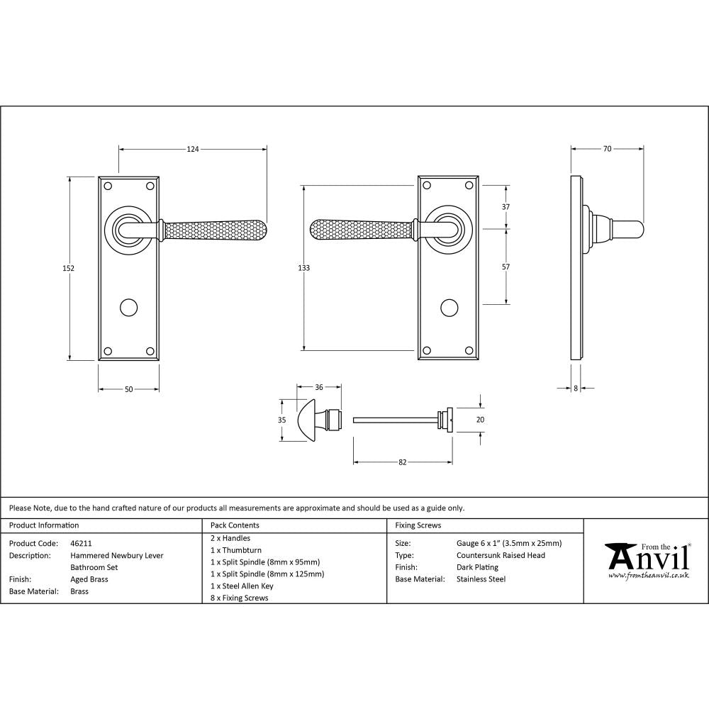 This is an image showing From The Anvil - Aged Brass Hammered Newbury Lever Bathroom Set available from trade door handles, quick delivery and discounted prices