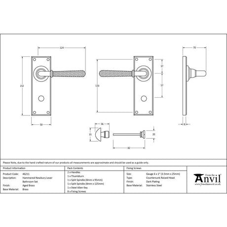 This is an image showing From The Anvil - Aged Brass Hammered Newbury Lever Bathroom Set available from trade door handles, quick delivery and discounted prices