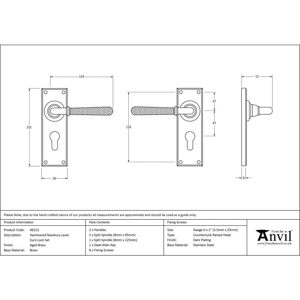 This is an image showing From The Anvil - Aged Brass Hammered Newbury Lever Euro Lock Set available from trade door handles, quick delivery and discounted prices