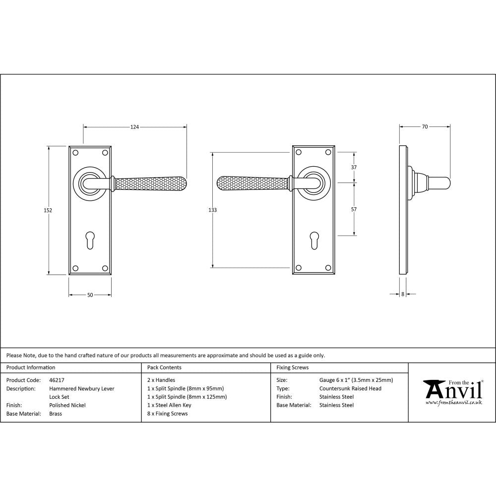 This is an image showing From The Anvil - Polished Nickel Hammered Newbury Lever Lock Set available from trade door handles, quick delivery and discounted prices