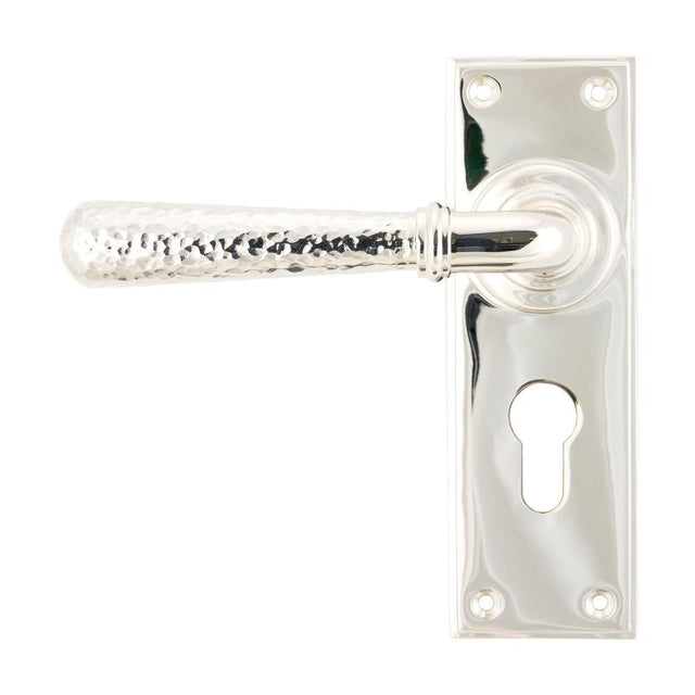 This is an image of From The Anvil - Polished Nickel Hammered Newbury Lever Euro Lock Set available to order from T.H Wiggans Architectural Ironmongery in Kendal, quick delivery and discounted prices.