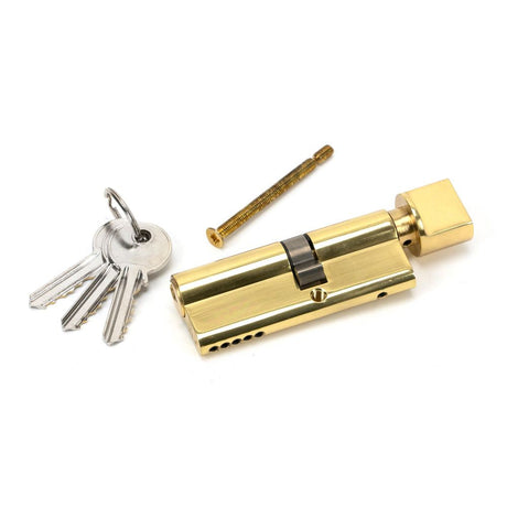 This is an image showing From The Anvil - Lacquered Brass 35T/45 5pin Euro Cylinder/Thumbturn available from T.H Wiggans Architectural Ironmongery in Kendal, quick delivery and discounted prices