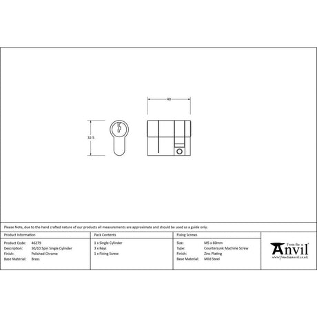 This is an image showing From The Anvil - Polished Chrome 30/10 5pin Single Cylinder available from T.H Wiggans Architectural Ironmongery in Kendal, quick delivery and discounted prices