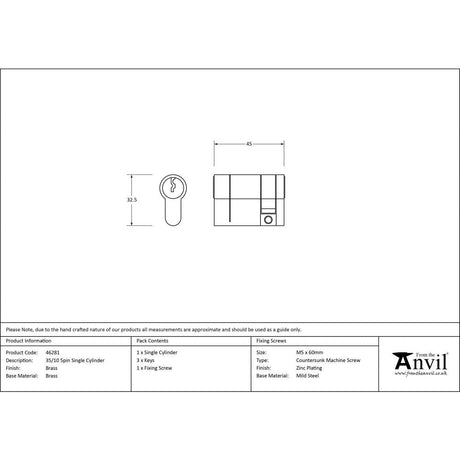 This is an image showing From The Anvil - Lacquered Brass 35/10 5pin Single Cylinder available from T.H Wiggans Architectural Ironmongery in Kendal, quick delivery and discounted prices