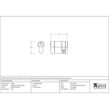 This is an image showing From The Anvil - Polished Chrome 35/10 5pin Single Cylinder available from T.H Wiggans Architectural Ironmongery in Kendal, quick delivery and discounted prices