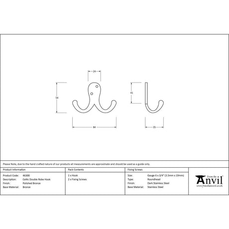 This is an image showing From The Anvil - Polished Bronze Celtic Double Robe Hook available from trade door handles, quick delivery and discounted prices