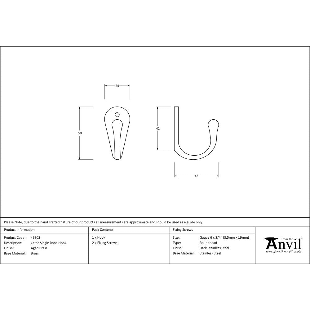 This is an image showing From The Anvil - Aged Brass Celtic Single Robe Hook available from trade door handles, quick delivery and discounted prices
