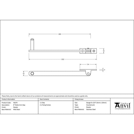 This is an image showing From The Anvil - Pewter 8" Roller Arm Stay available from T.H Wiggans Architectural Ironmongery in Kendal, quick delivery and discounted prices