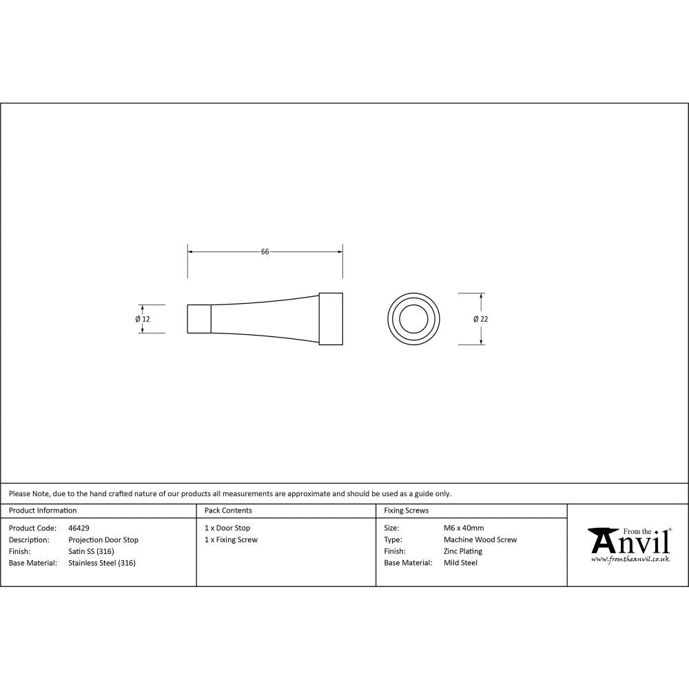 This is an image showing From The Anvil - Satin Marine SS (316) Projection Door Stop available from trade door handles, quick delivery and discounted prices