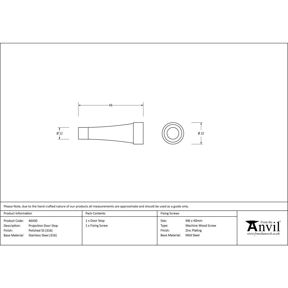 This is an image showing From The Anvil - Polished Marine SS (316) Projection Door Stop available from trade door handles, quick delivery and discounted prices