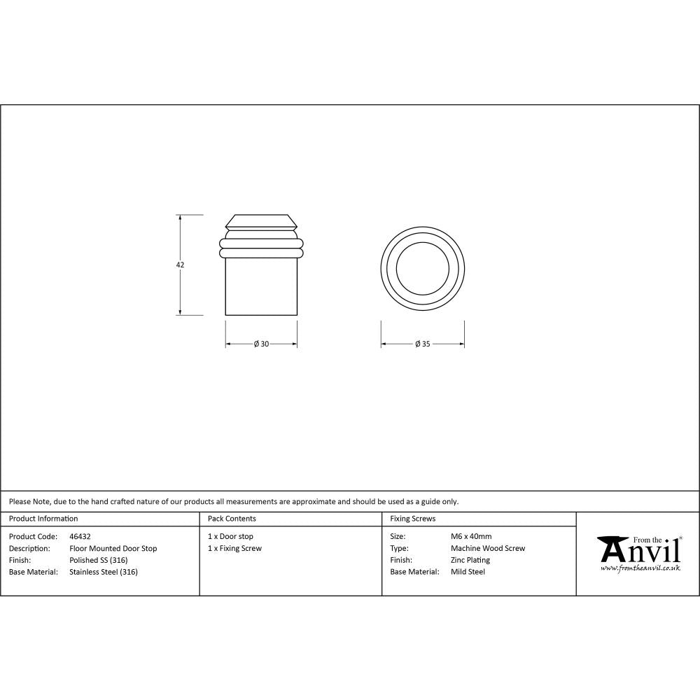 This is an image showing From The Anvil - Polished Marine SS (316) Floor Mounted Door Stop available from trade door handles, quick delivery and discounted prices