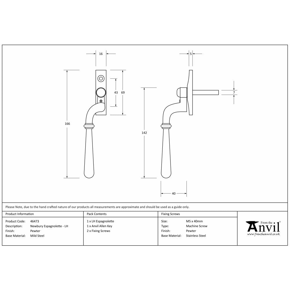 This is an image showing From The Anvil - Pewter Newbury Espag - LH available from T.H Wiggans Architectural Ironmongery in Kendal, quick delivery and discounted prices