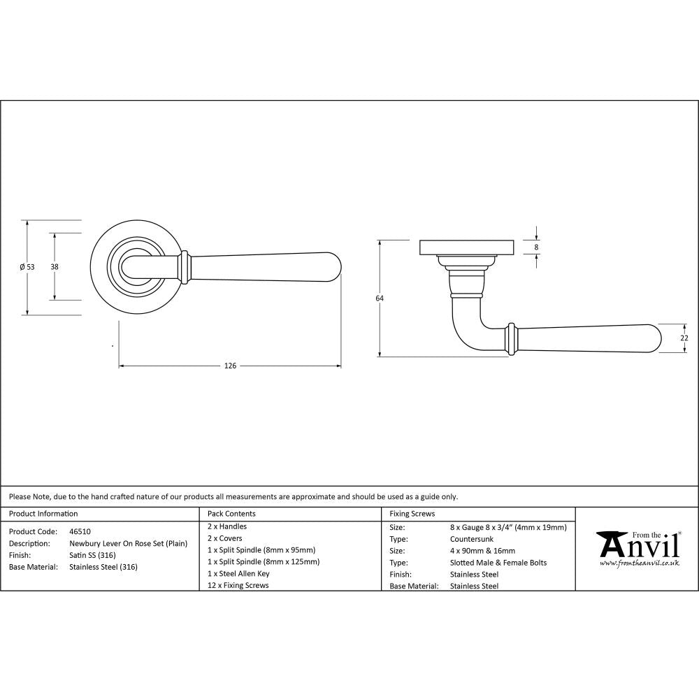 This is an image showing From The Anvil - Satin Marine SS (316) Newbury Lever on Rose Set (Plain) available from trade door handles, quick delivery and discounted prices