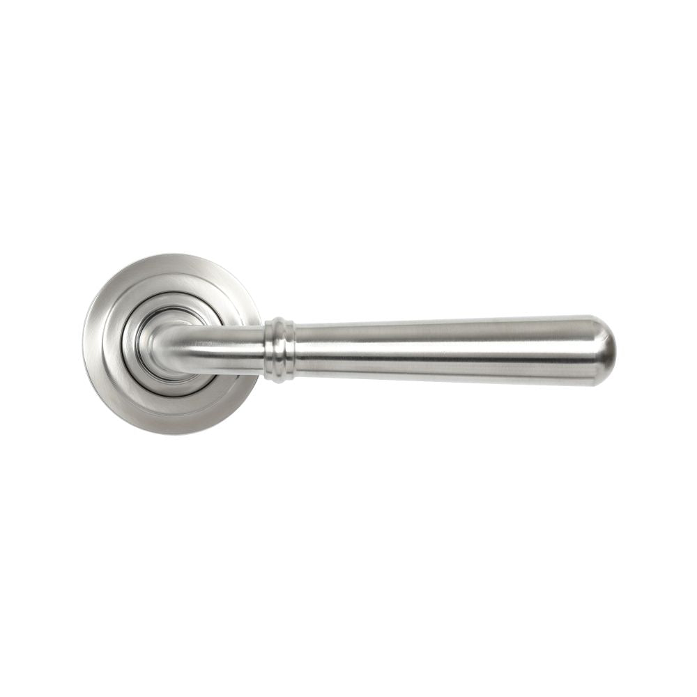 This is an image showing From The Anvil - Satin Marine SS (316) Newbury Lever on Rose Set (Art Deco) available from trade door handles, quick delivery and discounted prices