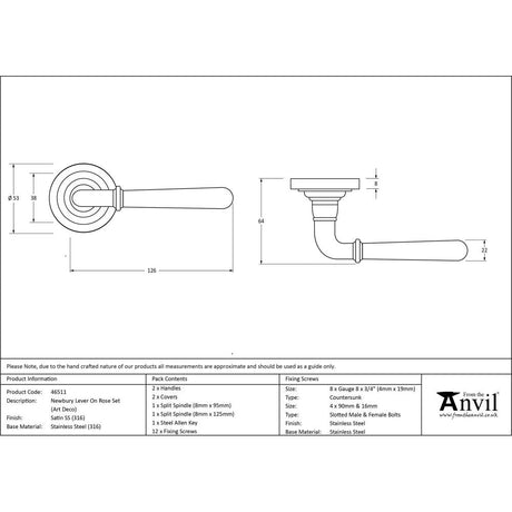 This is an image showing From The Anvil - Satin Marine SS (316) Newbury Lever on Rose Set (Art Deco) available from trade door handles, quick delivery and discounted prices