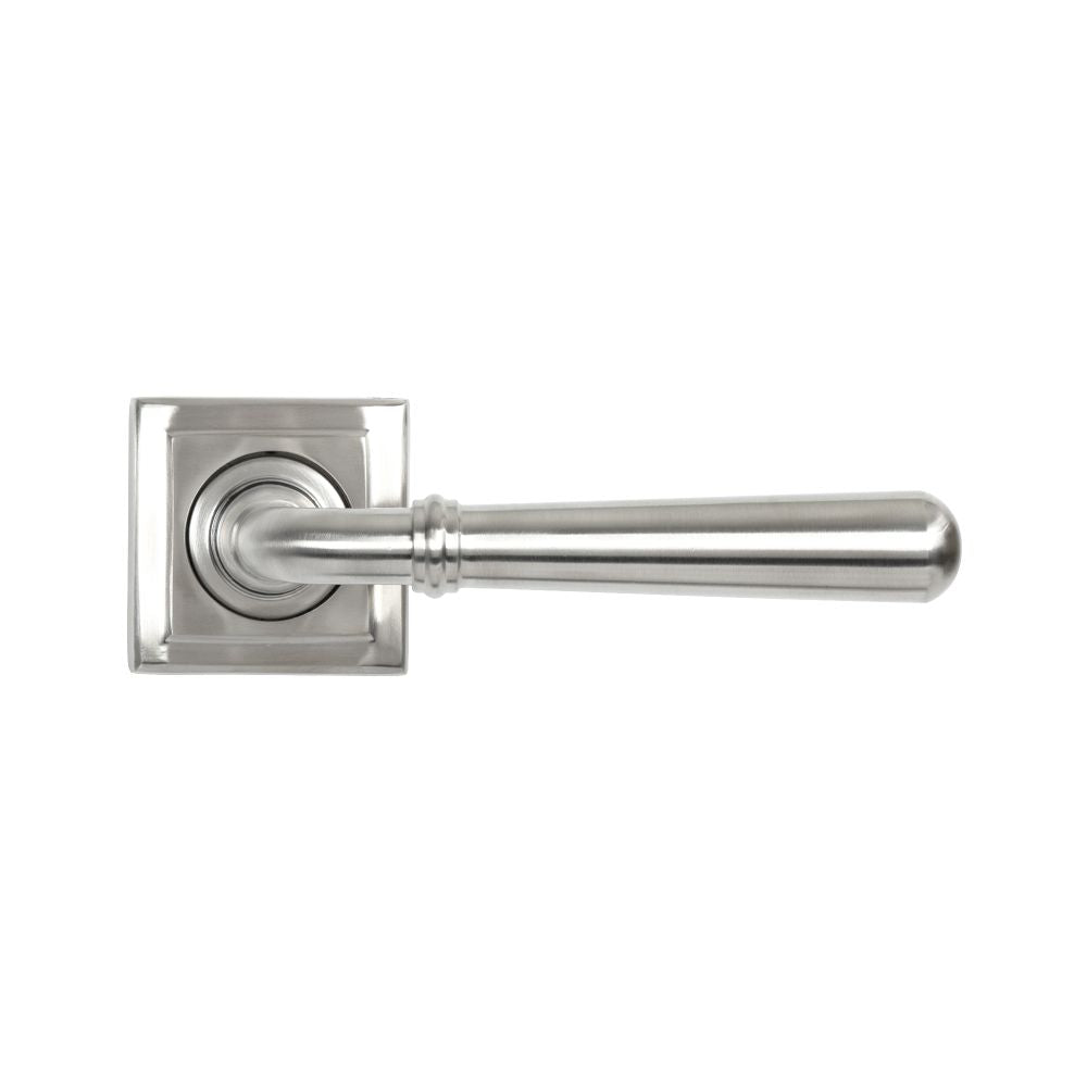 This is an image showing From The Anvil - Satin Marine SS (316) Newbury Lever on Rose Set (Square) available from trade door handles, quick delivery and discounted prices