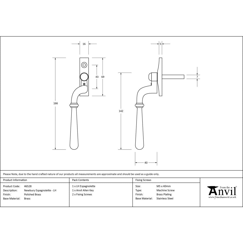 This is an image showing From The Anvil - Polished Brass Newbury Espag - LH available from T.H Wiggans Architectural Ironmongery in Kendal, quick delivery and discounted prices