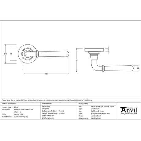 This is an image showing From The Anvil - Satin Marine SS (316) Newbury Lever on Rose Set (Plain) - Unspr available from trade door handles, quick delivery and discounted prices