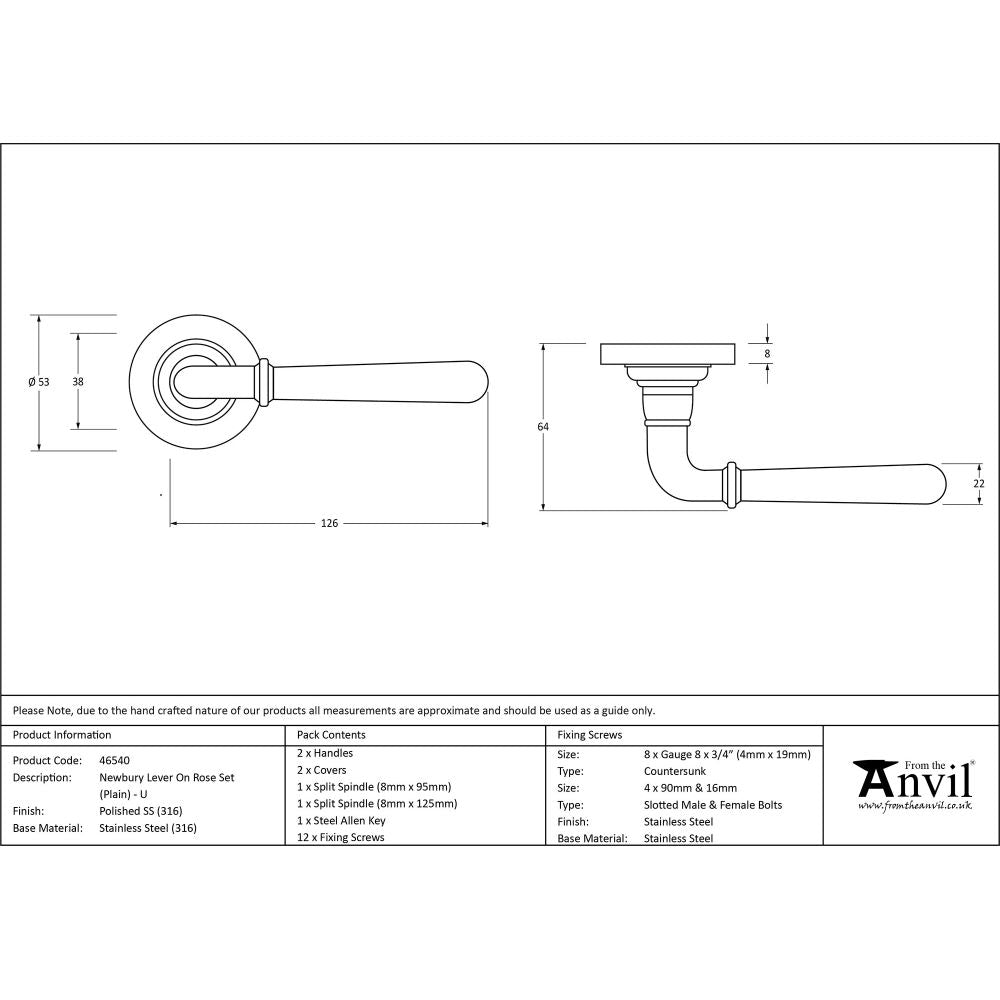 This is an image showing From The Anvil - Polished Marine SS (316) Newbury Lever on Rose Set (Plain) - Un available from trade door handles, quick delivery and discounted prices