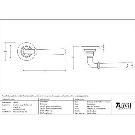 This is an image showing From The Anvil - Polished Marine SS (316) Newbury Lever on Rose Set (Plain) - Un available from trade door handles, quick delivery and discounted prices