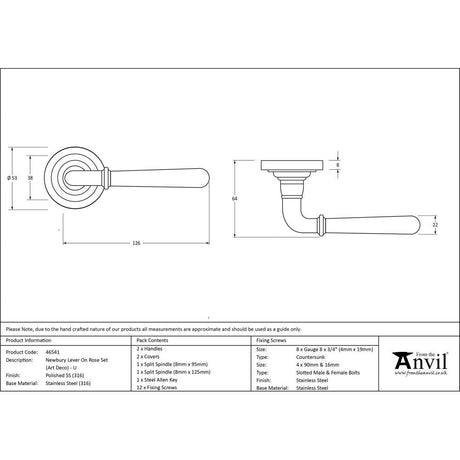 This is an image showing From The Anvil - Polished Marine SS (316) Newbury Lever on Rose Set (Art Deco) - available from trade door handles, quick delivery and discounted prices