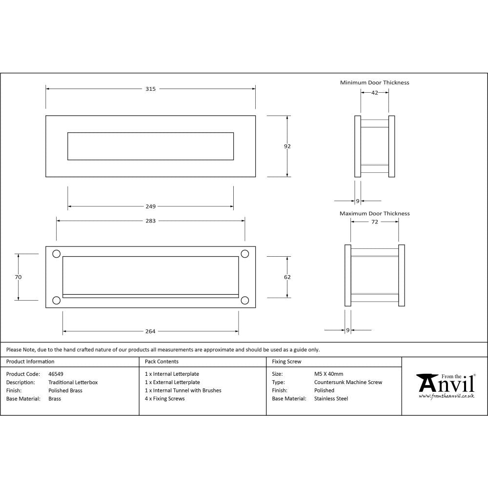 This is an image showing From The Anvil - Polished Brass Traditional Letterbox available from trade door handles, quick delivery and discounted prices